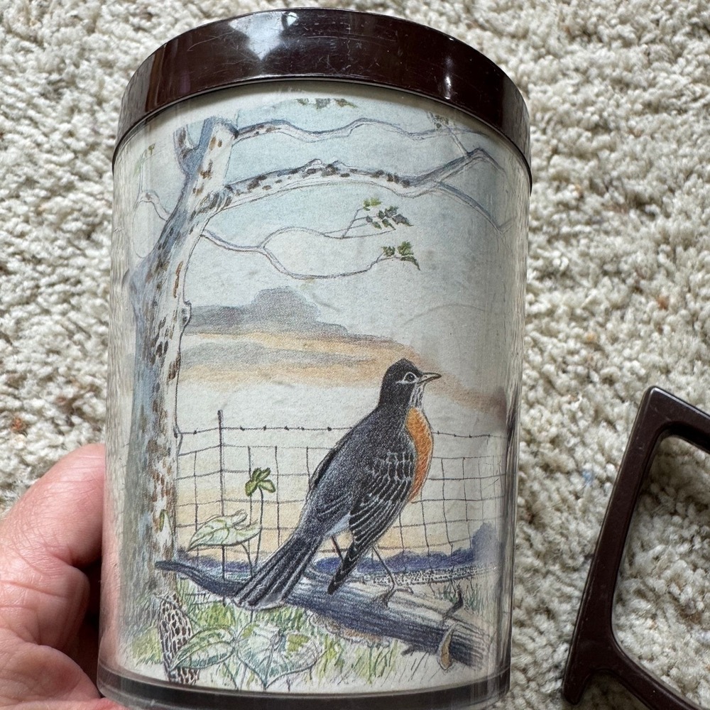 Vintage Flambeau Wildlife Mugs Set 2 Robert J May Raccoon Robin Brown Plastic - Picture 2 of 9